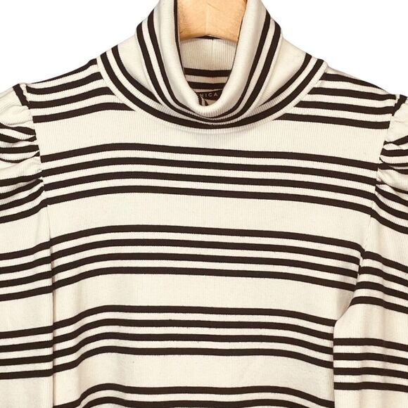 Veronica Beard Cedar Striped Stretch-pima Cotton Turtleneck Sweater Top - Picture 4 of 13